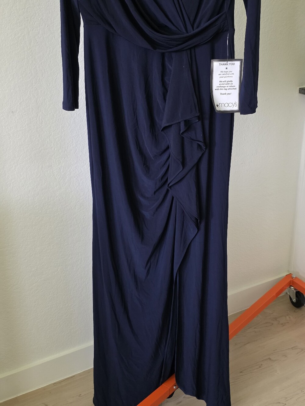 Betsy & Adam Navy Blue Long Sleeve Ruffle Maxi Gown Size 10 NWT $259 Wedding - Picture 4 of 10